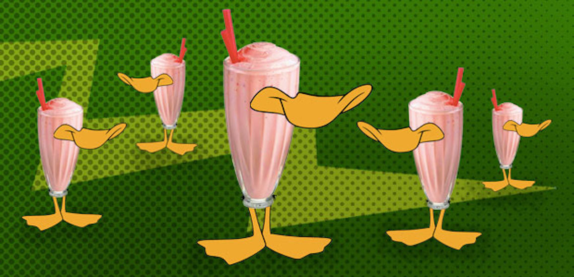 A flock of Milkshake Ducks.