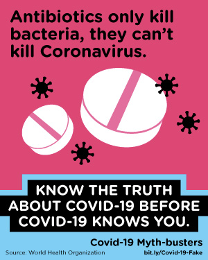 Antibiotics only kill bacteria, they can’t kill Coronavirus.